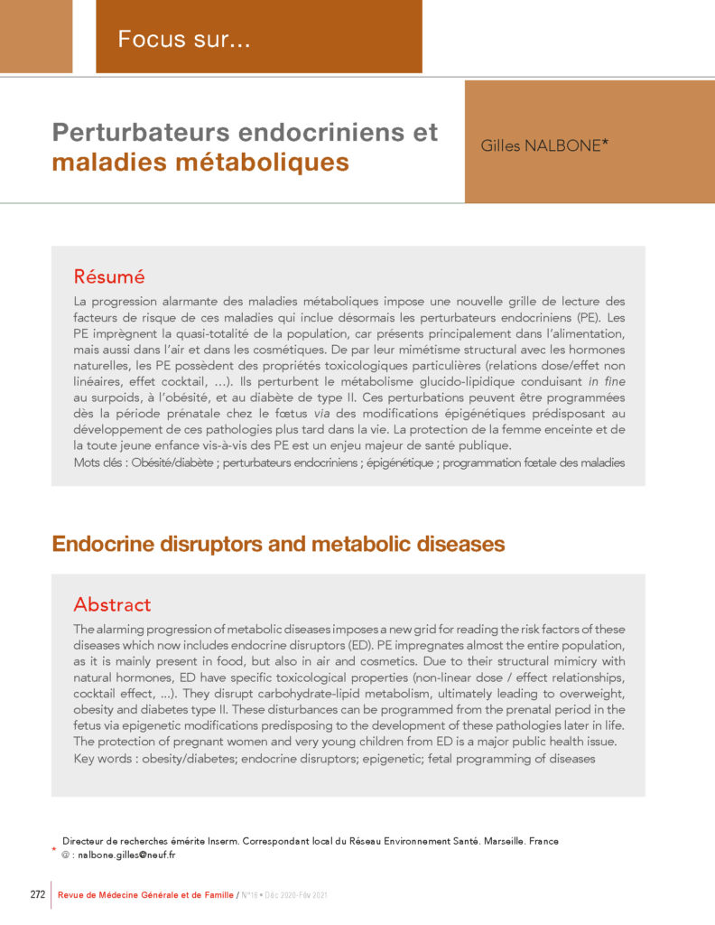 Focus : perturbateurs endocriniens et maladies métaboliques