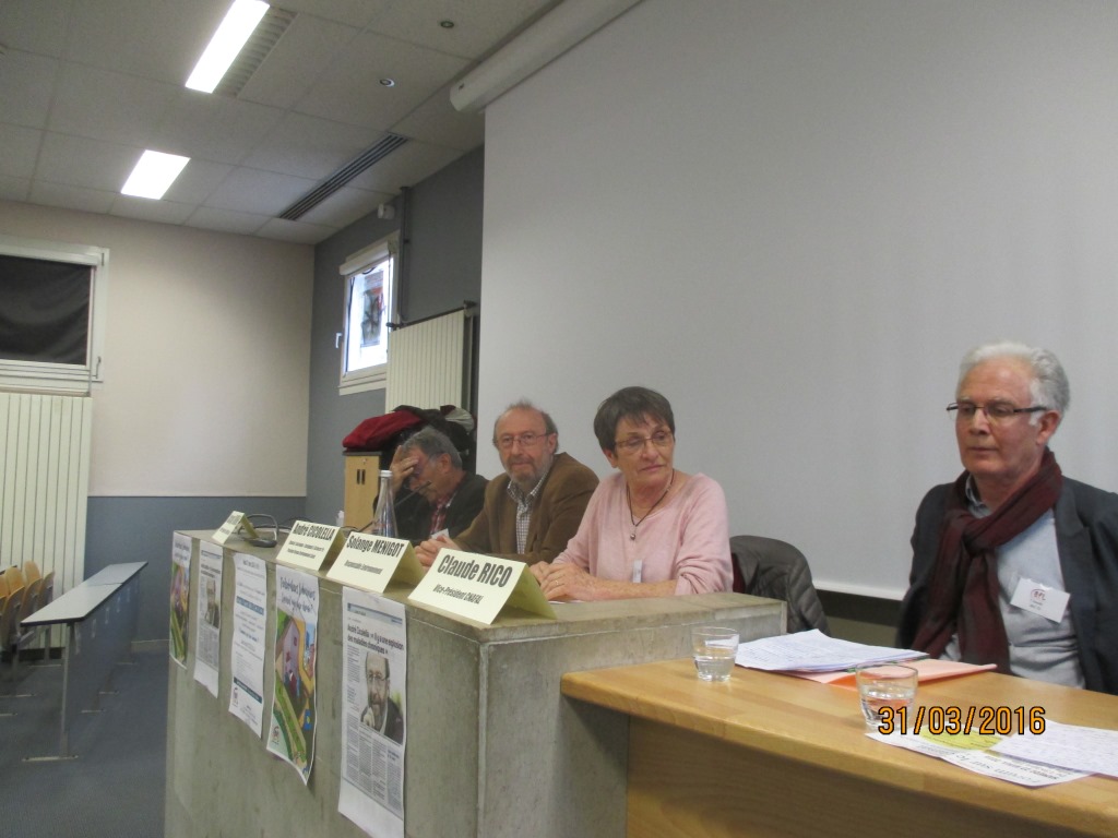 André Cicolella avec Solange Menigot Présidente de l'AFL 42 , Claude Rico , responsable national de la CNAFAL 